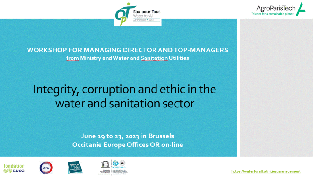 Integrity, Ethic and Corruption in water and sanitation sector. Seminar for managing Director