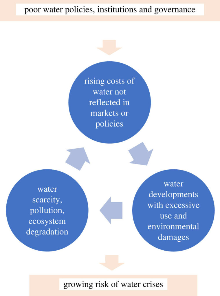 Poor water policies, governance and institutions perpetuate a vicious cycle of underpricing that increases the risk of water crisis